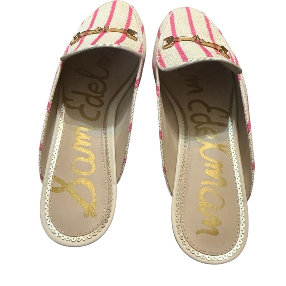 Sam Edelman Taffy Pink Stripe Canvas Linnie Bit Mules Size 7.5 - Picture 4 of 9
